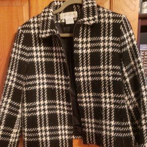 Jones New York Black and White Plaid Wool Zip Jacket